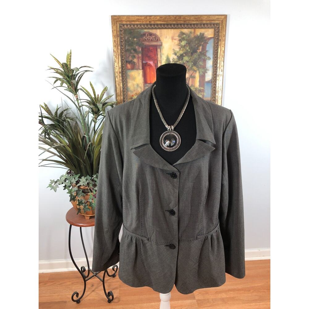 Ashley Stewart Peplum Blazer Jacket Women 16 Gray Three-Button Versatile Stretch